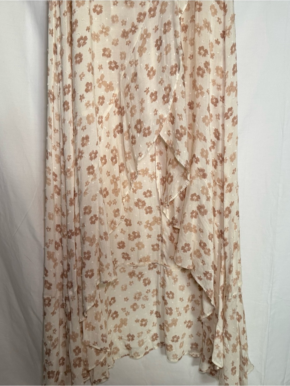Altar'd State Floral Swiss Dot High-Low Maxi Faux Wrap Dress Cream Mauve Small - Picture 7 of 12